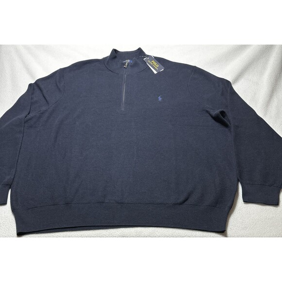 Polo Ralph Lauren 4XB Navy Quarter Zip Mock Neck Sweater Men’s Pullover NEW NWT - Picture 1 of 10